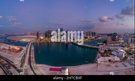 Aerial view on Al Reem island in Abu Dhabi at blue hour Stock Photo