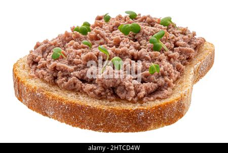 Bread with liver pate isolated on white background Stock Photo