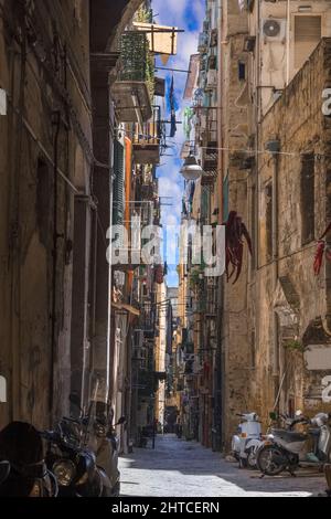 Typical view of a street in the historic center of Naples. Stock Photo