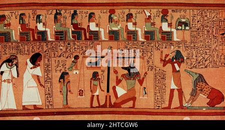 The Weighing of the Heart from the Papyrus of Ani From the book '  Myths and legends : ancient Egypt ' by Lewis Spence, Published Boston : D.D. Nickerson 1910 Stock Photo