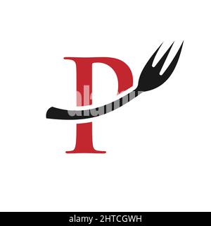 Restaurant Logo Template On Letter P. Letter P Restaurant Logo Sign Design Stock Vector