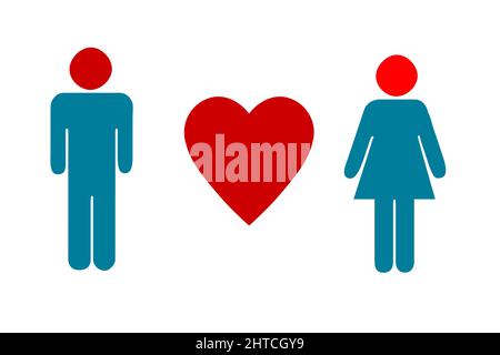 Illustration of male and female figures with a heart in between - love concept Stock Photo