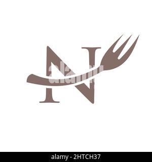 Restaurant Logo Template On Letter N. Letter N Restaurant Logo Sign Design Stock Vector