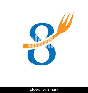 Restaurant Logo Template On Letter 8. Letter 8 Restaurant Logo Sign Design Stock Vector