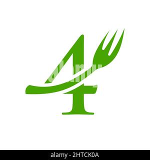 Restaurant Logo Template On Letter 4. Letter 4 Restaurant Logo Sign Design Stock Vector