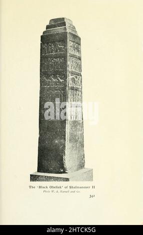 The ' Black Obelisk ' of Shalmaneser II. Salmānu-ašarēd II, inscribed mdSILIM-ma-nu-MAŠ/SAG, meaning '(the god) Salmānu is foremost,' was the king of Assyria 1030–1019 BC, the 93rd to appear on the Khorsabad copy of the Assyrian Kinglist, From the book '  Myths and legends of Babylonia & Assyria ' by Lewis Spence,  Published London : Harrap 1916 Stock Photo