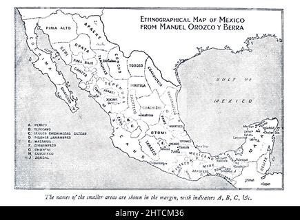 Ethnographical map of Mexico from the book ' Myths and Legends Mexico and Peru ' by Lewis Spence, Publisher Boston : David D. Nickerson 1913 Stock Photo