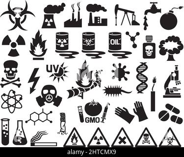 Barrels of Toxic, Biohazard and Radioactive waste. Flat vector ...