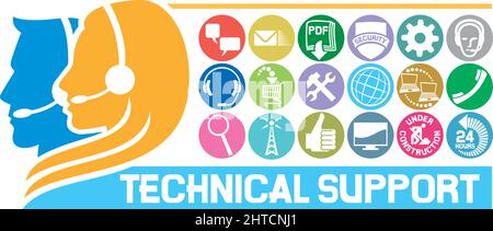 Customer service and technical support icons set Stock Vector