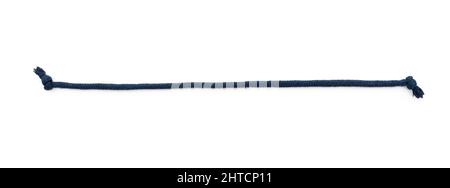 Long lace with knots, dark blue shoelace isolated on white Stock Photo