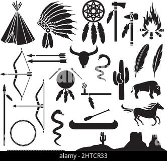 Native American Indian with Bow and Arrow Coloring Stock Vector Image ...