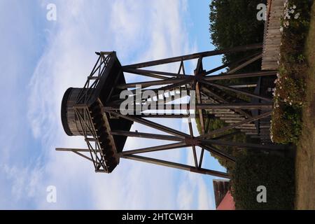 Vertical shot of a water tower in the town of Mendocino, California, USA Stock Photo
