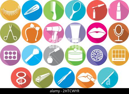 Make up flat icons set (cosmetics products collection) Stock Vector