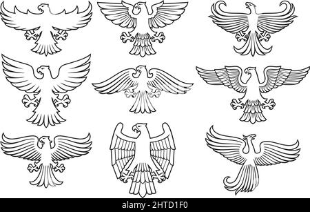 Heraldic eagles thin line icons set vector illustration Stock Vector