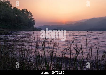 beautiful lake view during sunset, shot from Wayanad Banasura Dam Stock Photo