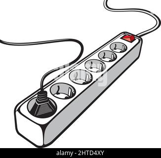 Electric extension cord (power surge, multiple socket). Vector illustration. Stock Vector