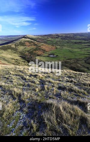 View of the Castleton valley from Mam Tor, Derbyshire, Peak District National Park, England, UK Stock Photo