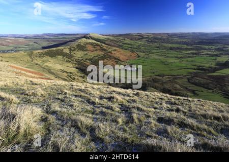 View of the Castleton valley from Mam Tor, Derbyshire, Peak District National Park, England, UK Stock Photo