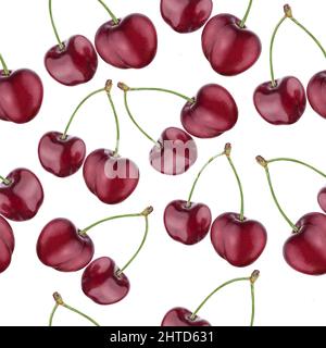 Illustration realism seamless pattern berry burgundy cherry on a white isolated background. High quality illustration Stock Photo