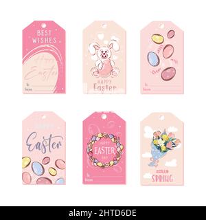 Easter gift tags. Template for invitations, banners, planner, gift tags, diary, notes. Stylish spring design. Vector illustration. Stock Vector