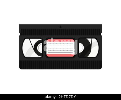 VHS tape isolated vector object on white background. Black videocassette. Nostalgia for 90s concept. Flat illustration of video tape. Stock Vector