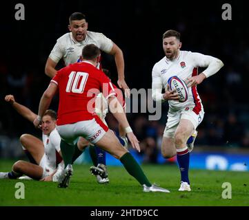 LONDON, ENGLAND - FEBRUARY  26: Elliott Daly of  England  during  Guinness six  Nations match between England and Wales, at Twickenham Stadium  on 26t Stock Photo