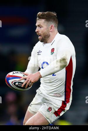LONDON, ENGLAND - FEBRUARY  26: Elliott Daly of  England during  Guinness six  Nations match between England and Wales, at Twickenham Stadium  on 26th Stock Photo