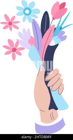 hand holding beautiful flower nature vector illustration Stock Vector ...