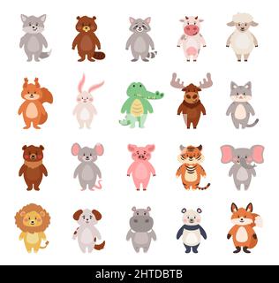 Cartoon style set of cute different animals Stock Vector