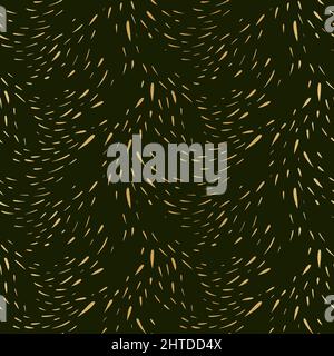 abstract gold strokes drops on dark green royal background seamless pattern. Stock Vector