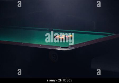 Pool table with green cloth in a bar Stock Photo