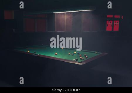 Pool table with green cloth in a bar Stock Photo