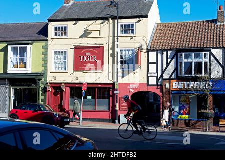 Traffic at road junction in Driffield, East Yorkshire, England UK Stock Photo