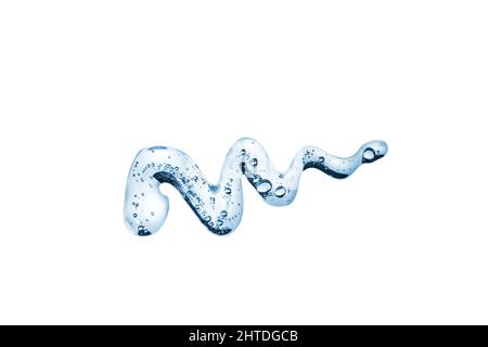 Transparent smear of cream with a gel texture in a zigzag pattern on white background