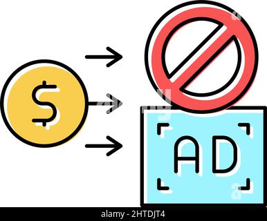 pay money for stop advertisement color icon vector illustration Stock Vector