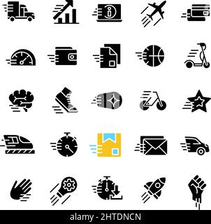 Motion black glyph icons set on white space Stock Vector