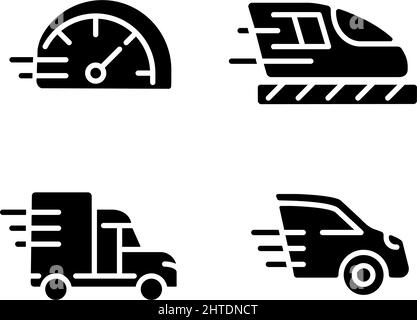Fast transport black glyph icons set on white space Stock Vector