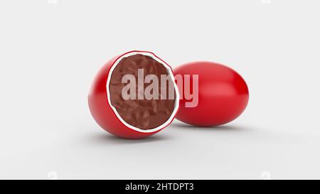 3D rendereng of red candies stuffed with melted chocolate isolated on white background Stock Photo