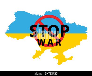 Map of Ukraine with the National Flag of Ukraine and sign calling for the stop war. Stop the war. Vector Stock Vector