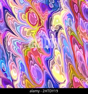 Seamless pattern with colorful wavy and swirly lines. Imitation agate stone texture. Multicolored bright colorful lines. Abstract color mixing Stock Photo