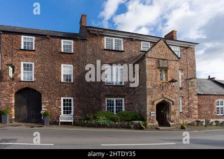 The Luttrell Arms Hotel in the village of Dunster on the edge of the Exmoor National Park near Minehead, Somerset, England. Stock Photo