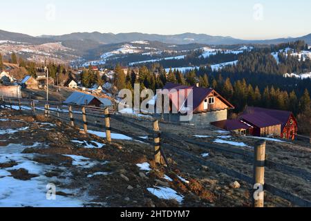 Beautiful scenery of a small snowy village in Kanas, Xinjiang, Kazakhstan Stock Photo