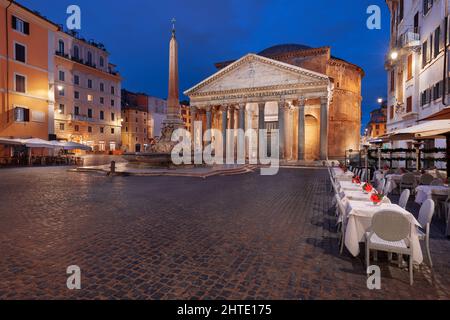 Rome, Italy at the Pantheon in Piazza della Rotonda at night. Stock Photo