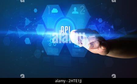 Hand touching digital button concept Stock Photo
