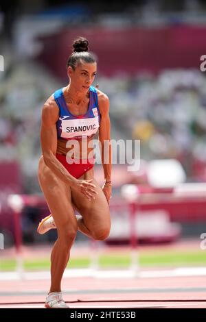 Ivana Spanovic  participating in the Tokyo 2020 Olympic Games in the long jump discipline. Stock Photo