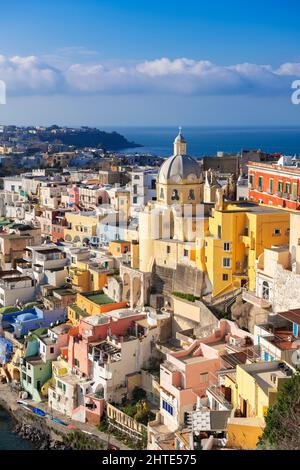 Procida, Italy old town skyline in the Mediterranean in the afternoon. Stock Photo