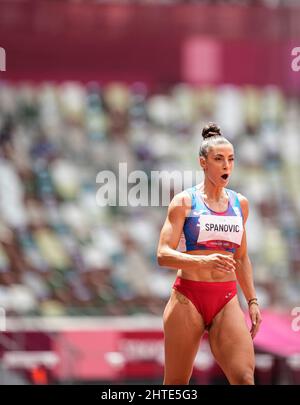 Ivana Spanovic  participating in the Tokyo 2020 Olympic Games in the long jump discipline. Stock Photo