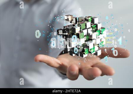 A male displaying an integrated digital web - data security concept Stock Photo
