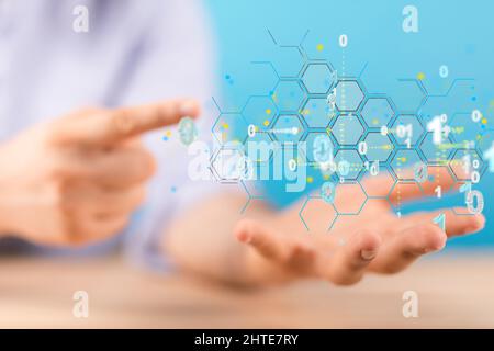 Male displaying an integrated digital web - data security concept Stock Photo
