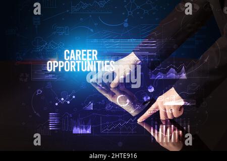Businessman touching huge screen concept Stock Photo